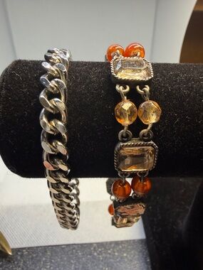 Avon Bracelets Buckle Accent & Beaded Vintage Silver Tone. Both Are  Signed.
